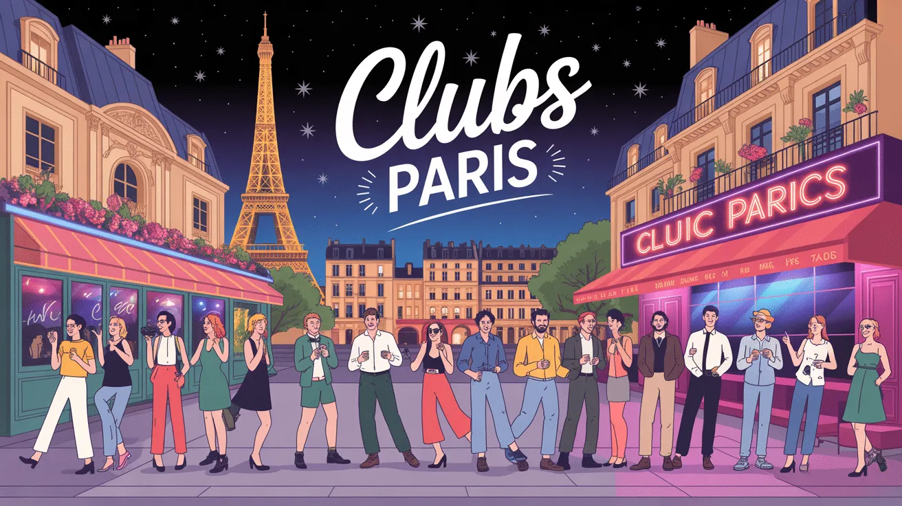 Scène nocturne animée de clubs parisiens.
