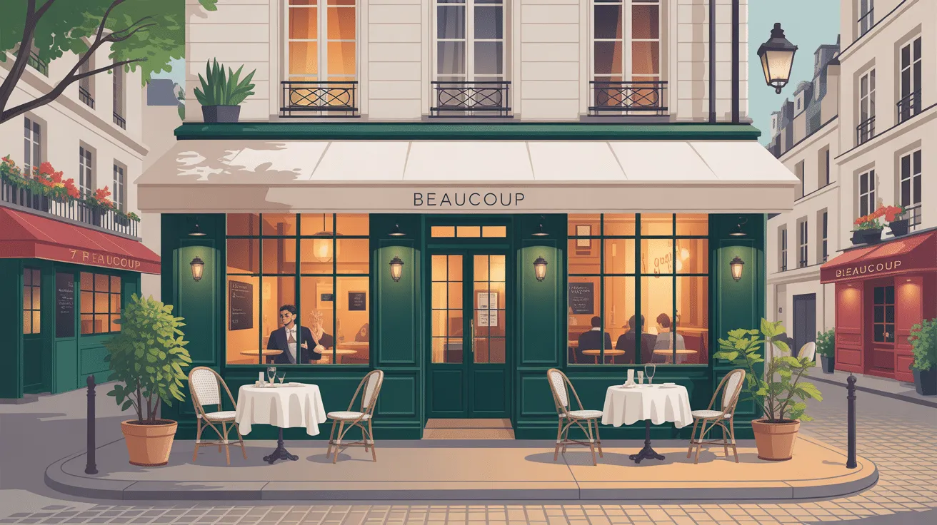 Brasserie parisienne avec tables en extérieur.