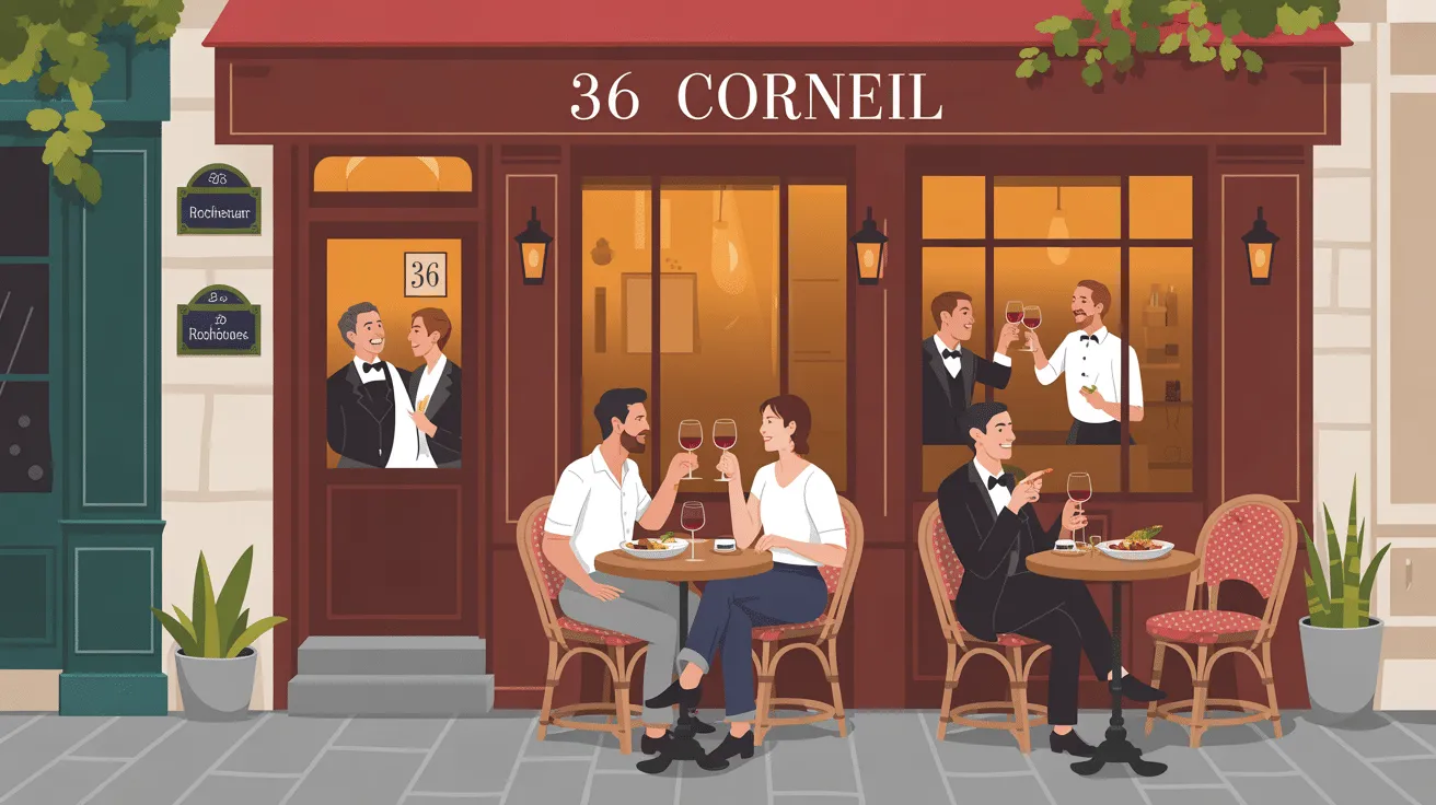 Couples et serveurs au restaurant 36 Corneil.