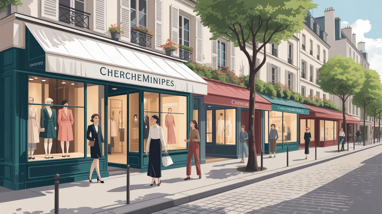 Rues parisiennes avec boutiques de mode élégantes.