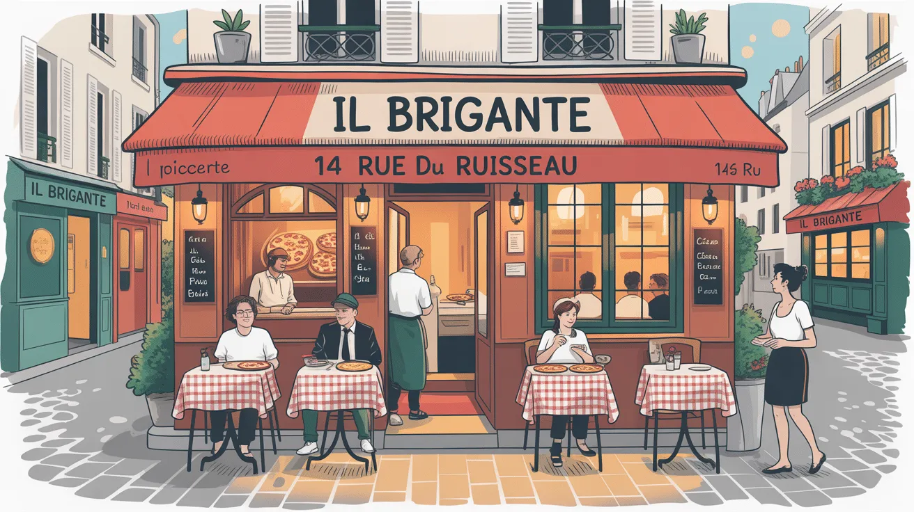 Restaurant italien avec terrasses animées à Paris.