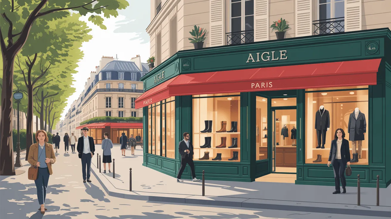 Magasin Aigle à Paris, rue animée.