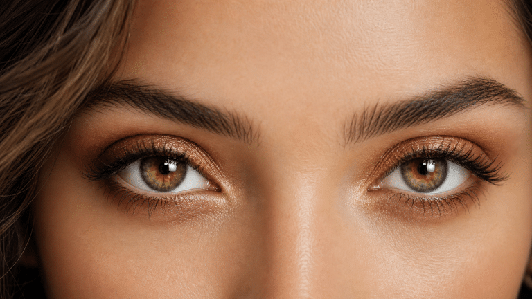 Regard aux yeux hazel avec reflets verts et dorés