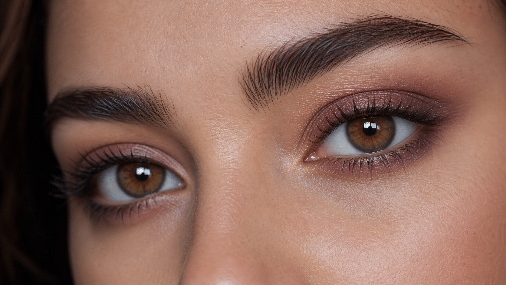 Regard féminin aux yeux noisette avec maquillage naturel